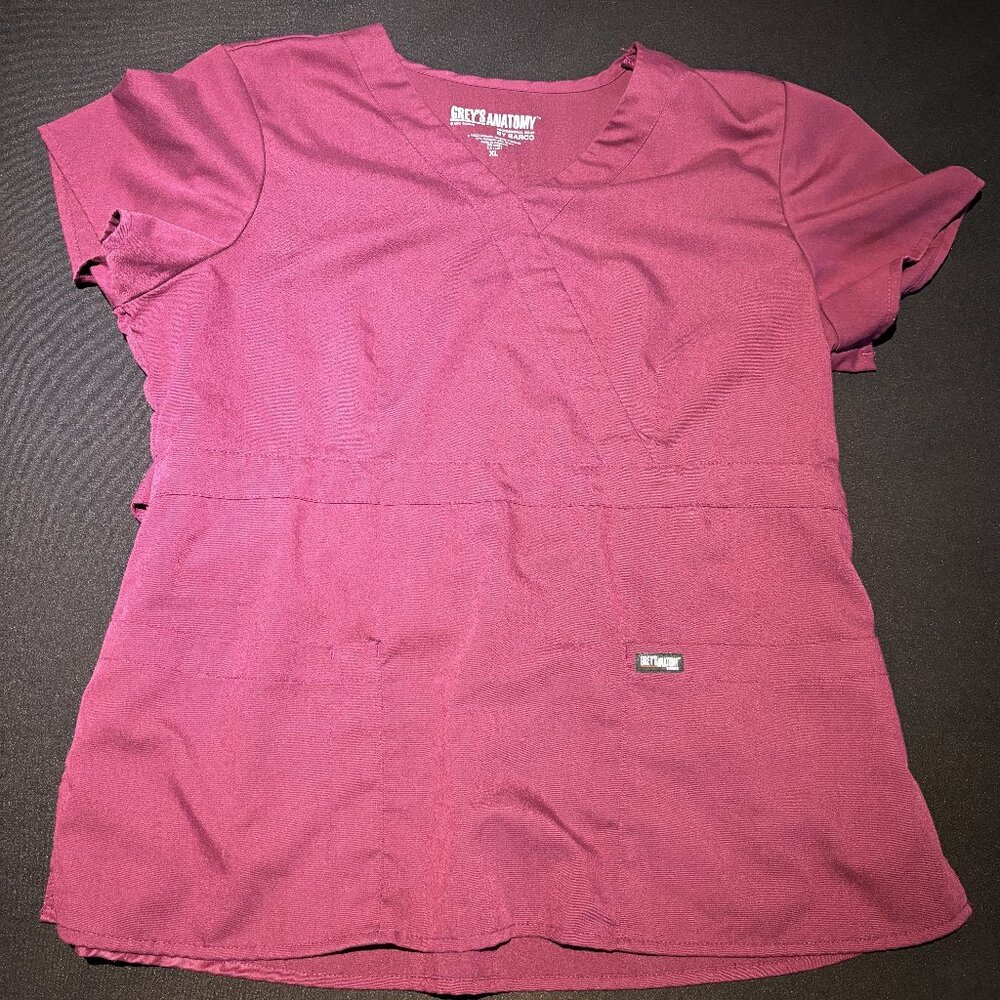 Grey's Anatomy Scrub Top Women's XL Short Sleeve Pockets Uniform - Burgundy